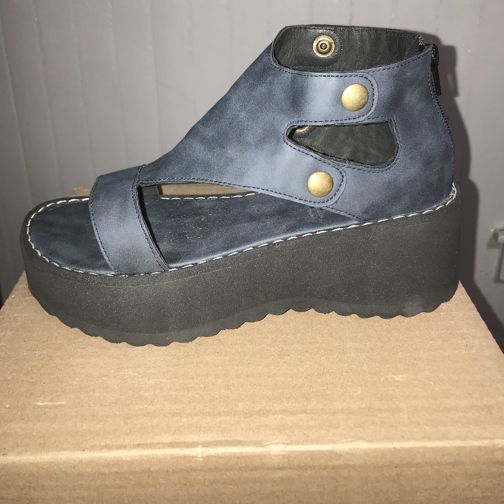 Midnight Blue Platfor Sandals, Size 6